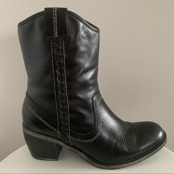 Hush Puppies Rustique West - Black Leather Mid Calf Boots with Heel - Size 8M - Picture 1 of 15